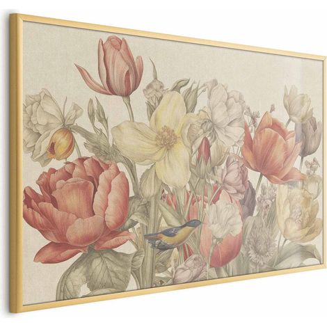Poster – Blumenstrauß auf cremefarbenem Hintergrund (1/4)
