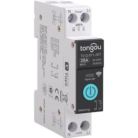 25A DIY Smart Switch Compatible with Alexa, Google Assistant, TUYA/Smart Life APP Remote Control, DIN Rail WiFi Switch with Metering, Voice Control and Timer Function (1/5)