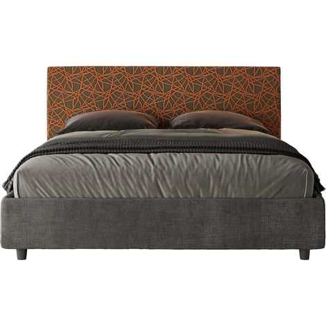 Letto Matrimoniale rivestito in Tessuto Era - ARLA - Tipologia Letto: Alzata Doppia - Colore: Grigio/Arancio - Dimensione Rete: 160x190 (1/5)