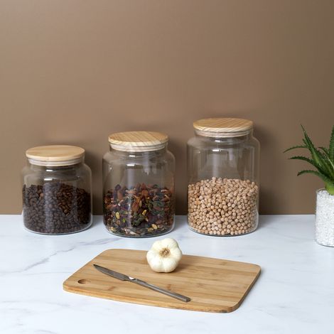 Bocal de Conservation en Verre avec Couvercle Bois - COOK CONCEPT - Transparent - 2.4L