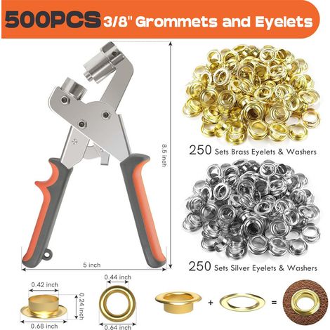 500 Stück (Innen-Ø 10 mm) Metallösen, Profi-Ösenstanzer-Set für Leder, Stoff, Plane, Vorhang, PVC