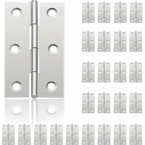 24 Charnières en Acier Inoxydable 44 x 32 mm pour Portes d’Armoires, Placards, Boîtes à Bijoux et Mobilier Maison – Fixation Facile (1/5)