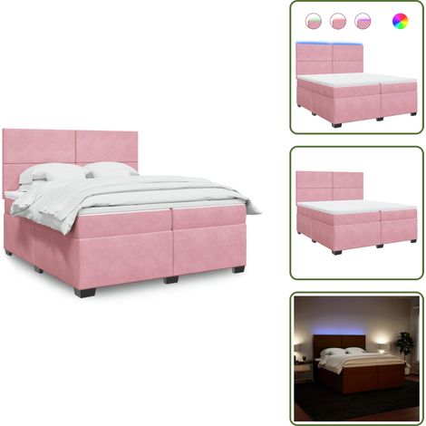 Boxspringbett mit Matratze Rosa 200x200 cm Samt - Boxspringbett - Samtbett - Rosa Bett - Doppelbett - LED Beleuchtung (1/5)