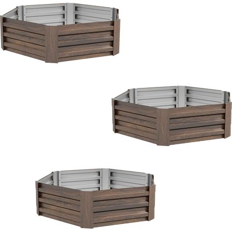 3er-Set hochbeet Gartenbeet Kräuterbeet, wetterbeständig, offener Boden, 113 x 98 x30 cm, Dunkelbraun