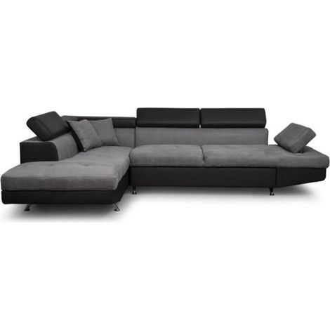 Canapé d'Angle Gauche Convertible Microfibre "Noma" 271cm Gris & Noir (1/5)