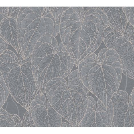 Papier peint tropical, feuilles grises argenté et argent, salon, chambre, 781283 (1/4)