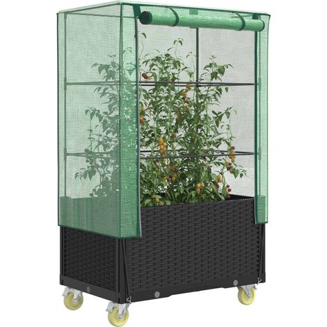 Hochbeet mit Aufsatz und Rollen Rattan-Optik 80x50x182 cm