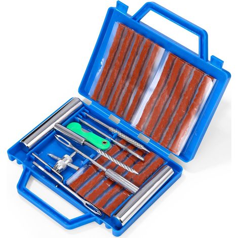 33 PCS Kit Reparation Pneu Portable Voiture Outils de Réparation de Pneus Lourds Kit de Réparation de Pneus, Kit Meche Pneu Voiture pour Voitures, Motos, Camions, VTT, Tracteurs, Jeep (1/5)