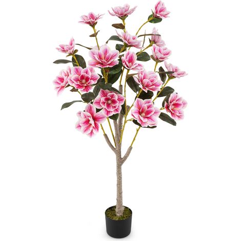 Arbre de Magnolia Artificiel de 130 cm, Fausse Fleur avec Feuilles en PEVA Elégantes, Troncs Multi-Branches, Mousse Réaliste (1/5)