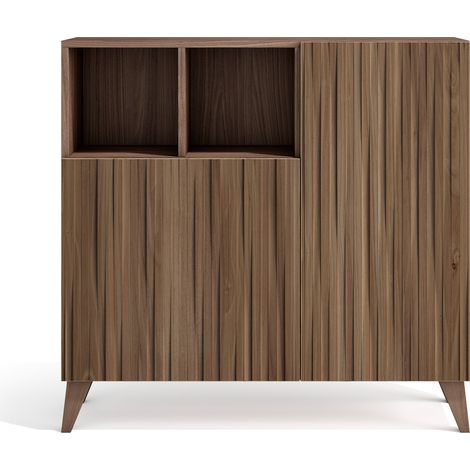 Herdasa, Meuble à chaussures en mélamine, modèle Moss, 87x90x27 cm, noyer Velmore - portes effet lattes noyer