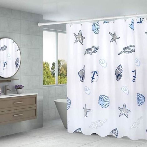 Rideau de Douche PEVA Imperméable et Anti-moisissure avec 12 Crochets, Motif étoile de mer 180x180cm (1/4)