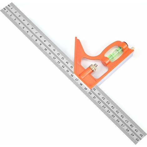 Équerre Combinée 300 mm Acier Inoxydable Règle d'angle de Combinaison Combinaison Carrée Outils de Mesure    (Orange) (1/5)