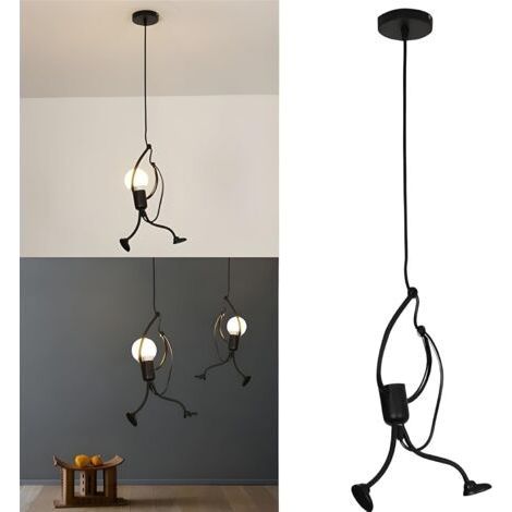 Suspension en métal noir en forme humaine pour salon/chambre, douille E27 (lot de 1) (1/5)