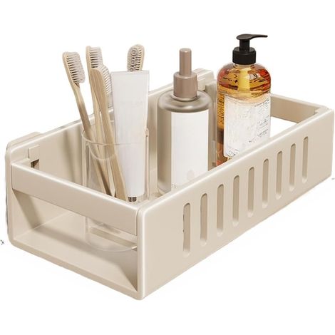 No-Drill Wall-Mounted Bathroom Shelf – Floating Organizer for Toiletries and Soap, Space-Saving Corner, Grey, Black, White, 29.5 cm (White) (1/5)
