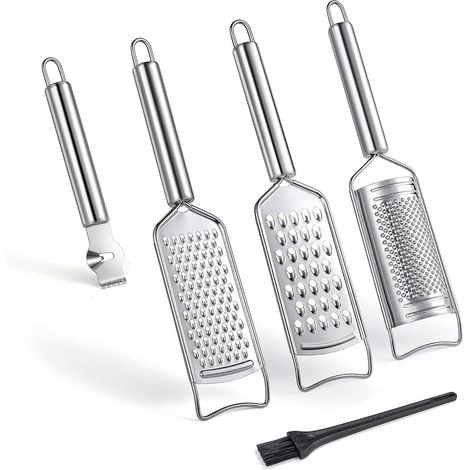 Juego de 4 ralladores de acero inoxidable: rallador de queso, rallador de limón, rallador plano, rallador semicircular, para la cocina. (1/5)