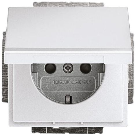 Busch-Jaeger Inserto presa SCHUKO® Safety+ con coperchio ribaltabile alluminio argento - Piattaforma 63 (20 EUKB-83), 2CKA002018A1519