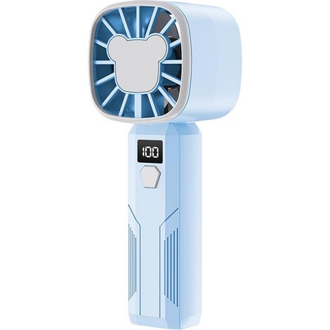 Ventilateur portable rechargeable 5 vitesses Affichage de l'électricité en réel pour maquillage fille femme voyage intérieur extérieur Bleu 16,6 cm