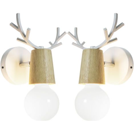 royaluxe- 2PCS Lampe Murale Au Design Simple Applique Murale Moderne Applique Murale En Bois Et Métal Pour Chambre À Coucher, Salon, Chambre D'Enfant (Blanc) (1/5)