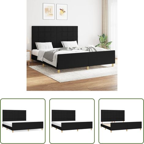 Tête de lit réglable -  Cadre de lit sans matelas noir 160x200 cm tissu (1/5)