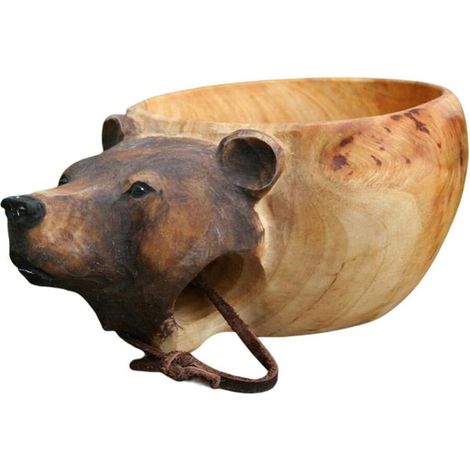 Tasse En Bois - Tasse Portable Pour Café Thé Eau - Poignée Forme Animal - Hauteur 6 cm Diamètre 9,5 cm - 1 Pièce (1/5)