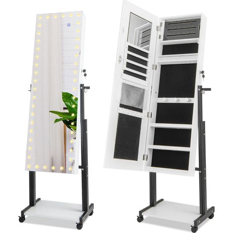 Mobile portagioielli regolabile indipendente 46 x 36 x 155-175 cm con illuminazione a LED crea un'atmosfera accogliente realizzato in MDF bianco 200021049