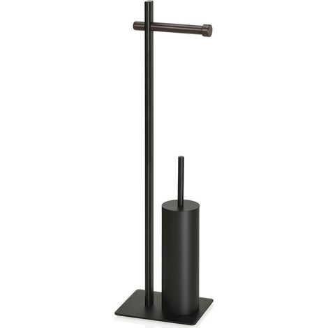 Porte rouleau WC design noir bois noyer avec porte brosse - noir mat et bois noyer (1/3)