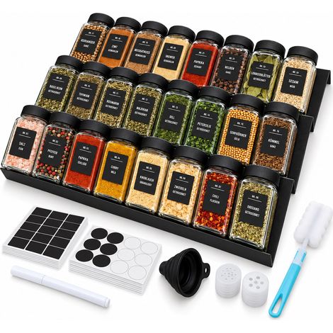 Relaxdays Gewürzregal Schublade, 6x Gewürzeinsatz verstellbar, Küchenorganizer 24 Gläser, modular, Gewürzhalter, schwarz (1/5)