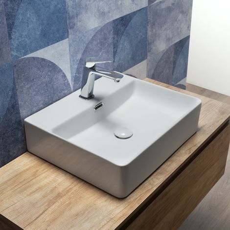 Lavabo da Appoggio o Sospeso 50x42 Cm In Ceramica Bianco Moderno (1/5)