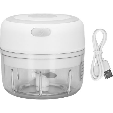 Hacheur d'ail électrique USB rechargeable, lame acier inoxydable, puissance forte, capacité 100 ml (3,4x2x1,9 pouces), blanc, qualité alimentaire (1/5)