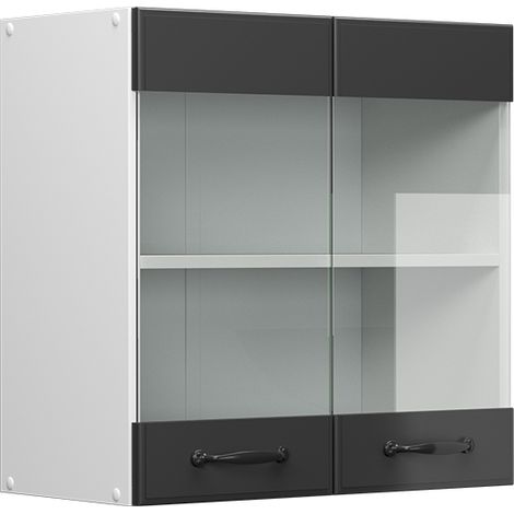 Küchenglasschrank R-Line, Anthrazit Landhaus, 60 cm, Vicco