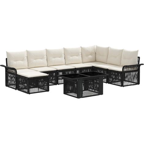 Conjunto de sofás de jardín 9 uds. Negro y Blanco Crema vidaXL (1/5)