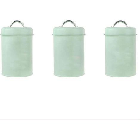 Boîte De Rangement - Fer Galvanisé - Capacité 1200 Ml - Pour Café Sucre Thé - Rose Bleu Gris Vert - Lot De 3 (1/5)