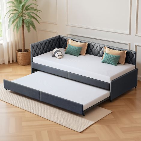 Multifunktionales Schlafsofa 90x200 cm, Tagesbett und Sofa in einem mit Lattenrost, Modernes Ausziehbett, für Gästezimmer, Wohnzimmer und kleine Räume, Velour Grau (Ohne Matratze)