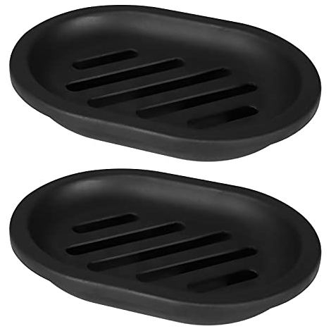 Lot de 2 Porte-savons, Porte Savon Noir Salle de Bain, Porte-Savon de Voyage, Nettoyage Facile, Sec, Stop Mushy soap (Noir)