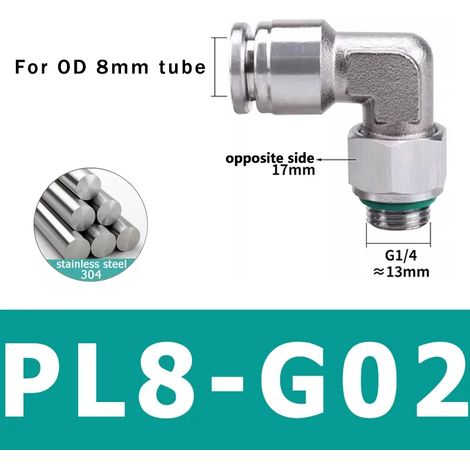 (PL8-G02 - Lot de 10) 10 raccords pneumatiques en acier inoxydable 304, connecteurs PL pour tubes d'air, raccords à dégagement rapide, diamètres 4 mm, 6 mm et 8 mm (1/5)