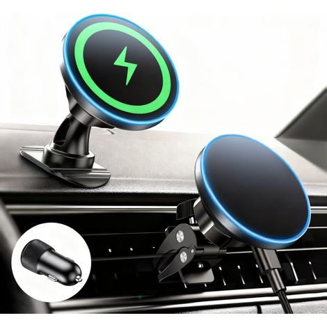Support Magnétique Pour Voiture - Chargeur Sans Fil MagSafe 15 W - Compatible iPhone 12 à 17 Pro Max Samsung S24 S25 - Fixation Ventilateur ou Tableau De Bord - 1 Pièce (1/5)
