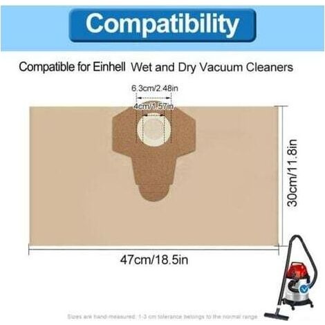Lot de 5 sacs anti-saleté de 20 l (convient aux aspirateurs humides/secs pour aspirateurs BT-VC 1250S TC-VC 18/20 Li) (1/5)
