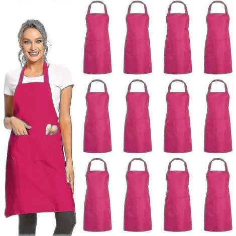 12 Pack Plain Bib Aprons With 2 Pockets - Black Unisex Commercial Apron Bulk AA20241206147 (1/4)