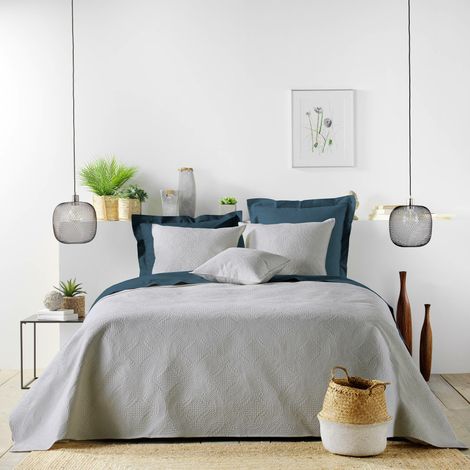 Couvre-lit 2 personnes avec 2 housses de coussin – 240 × 260 cm – Microfibre Romane Gris