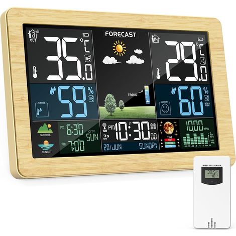 Stazione meteorologica wireless per interni/esterni, schermo a colori, previsioni del tempo (1/5)