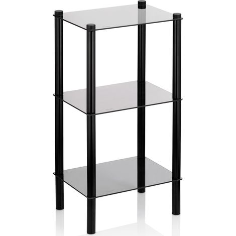Etagère de Salle de Bains 30 x 40 x 76,5 cm Lars, étagère de Salle de Bains en métal, 3 étages, Verre de sécurité, Noir Mat (1/5)