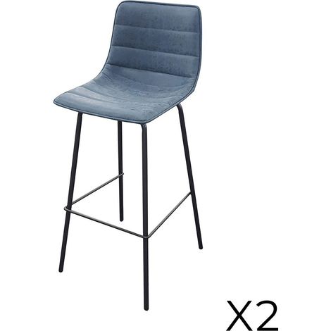 2er Set Barhocker mit Rückenlehne in Denim-Blau-Leder-Optik aus der Kollektion NETS - Industriestil