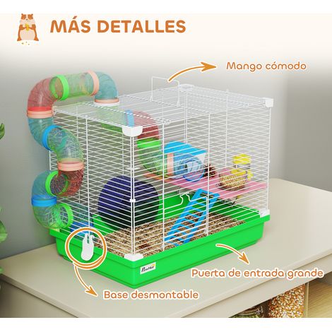 Cage pour hamster avec tunnel, gamelle, biberon, maisonnette, rampe, roue d'exercice, plateau amovible, 46 x 30 x 37 cm, verte (1/5)