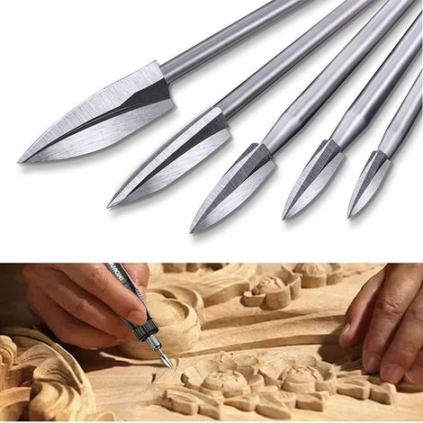 Wood Engraving Bits, 5 Pcs Carving Tool Set for Rotary Tool Accessories with 1/8 Inch Shank Universal Fit for Rotary Tools (1/5)