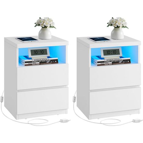 Mesita de noche con iluminación LED regulable mesa auxiliar con cajones cómoda mesita de noche para dormitorio salón estilo moderno blanco 120007604