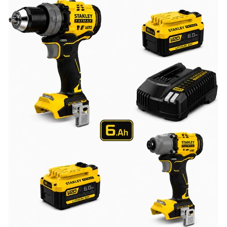 Pack STANLEY FATMAX V20 18V – Perceuse Visseuse Brushless 80Nm + Visseuse à Chocs 203Nm + 2 Batteries 6Ah + Chargeur Rapide