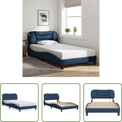 vidaXL Matratze für Bettgestell -  Bettgestell ohne Matratze "Hvar" Blau 100x200 cm Stoff (1/5)