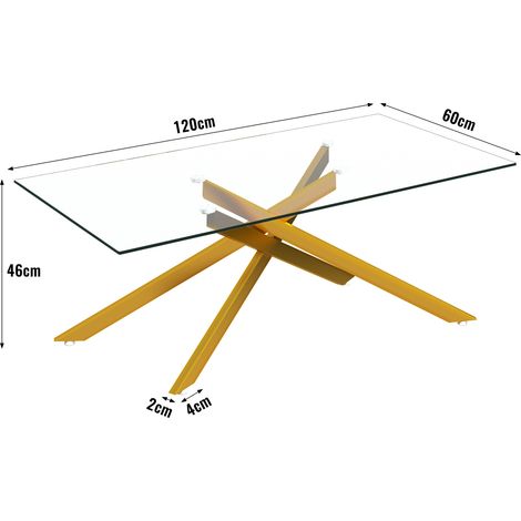 Table basse 120x60x46 cm en verre trempé et métal doré, pour salon moderne, stable – MEUBLIV (1/5)