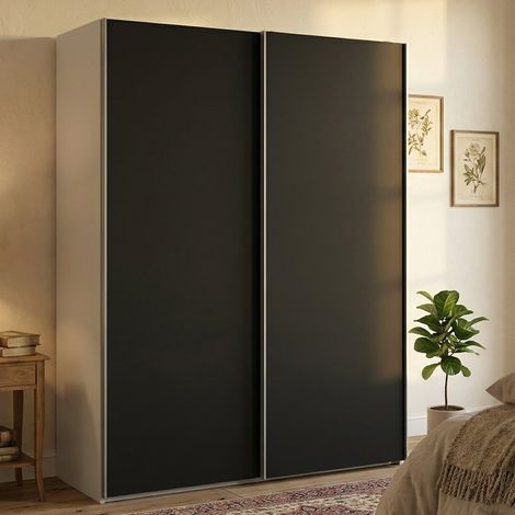 Dmora - Guardaroba 2 ante Elvire, Mobile camera da letto, Cabina armadio portabiti, Armadio appendiabiti, 150x61 h200 cm, Bianco e Nero (1/5)