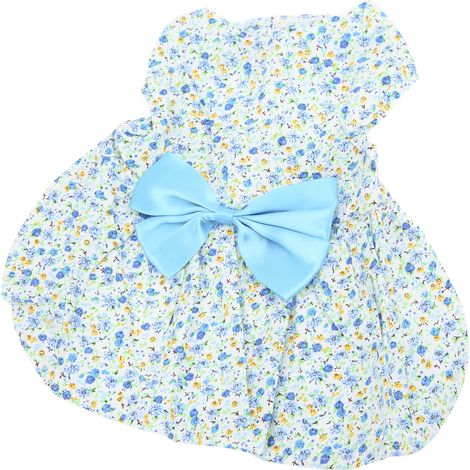 Robe pour petit animal de compagnie, mignonne, respirante, douce, à motif floral, jupe de princesse avec nœud papillon pour chiot/lapin, bleu, taille S (1/5)